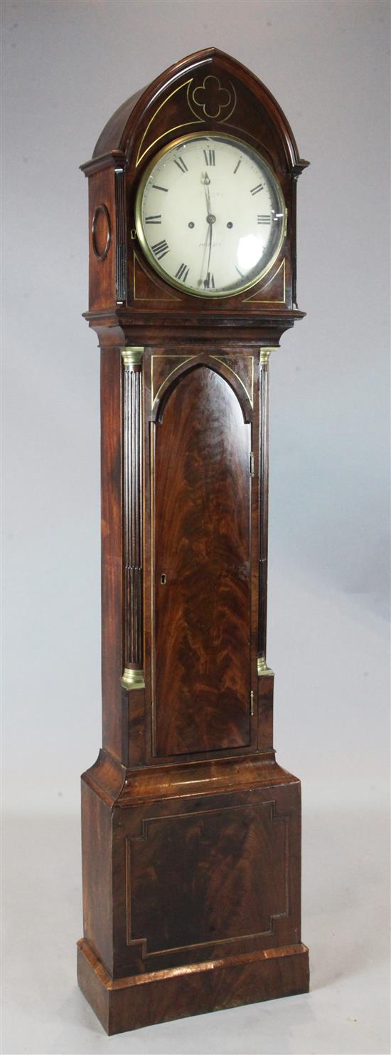 An early 19th century brass inlaid mahogany longcase clock, Magine, Pimlico, 6ft 6.5in.